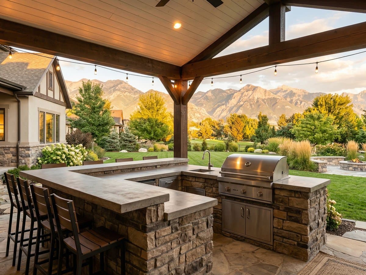 Outdoor kitchen with built-in grill